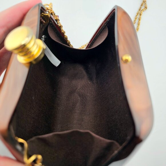 Vintage Brown Marbled Acrylic Box Clutch with Gold Chain Strap - Picture 9 of 16